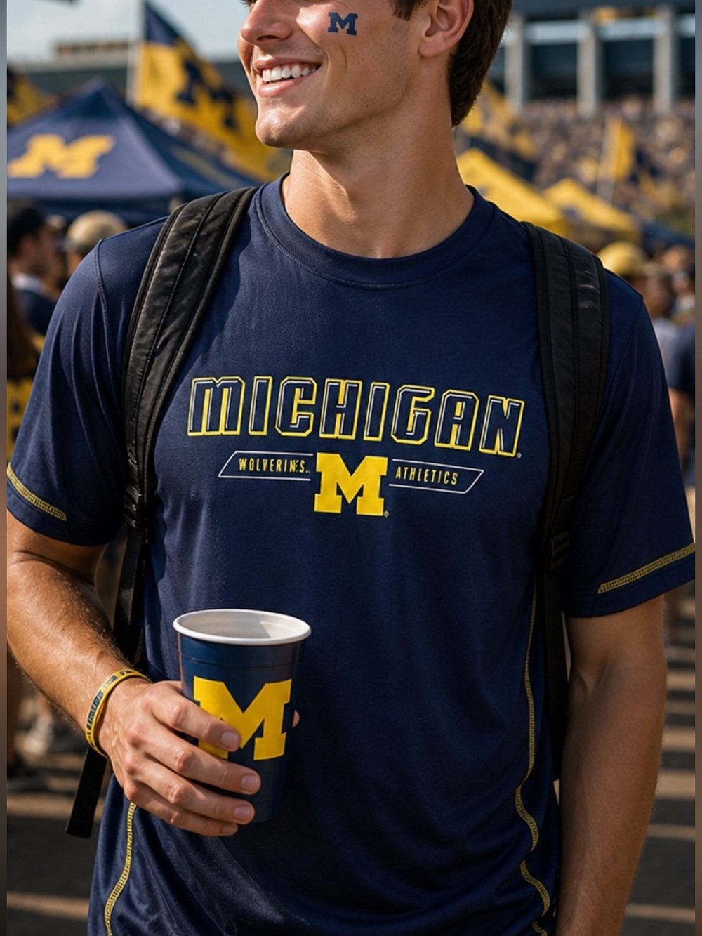 🆕University of Michigan Pro Edge Navy Michigan Athletics Men's Logo Tee NWT